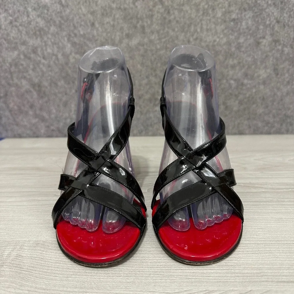 Stuart Weitzman Red Patent Leather Crisscross Slingback Wedge Sandals Women's 8 - Picture 2 of 10